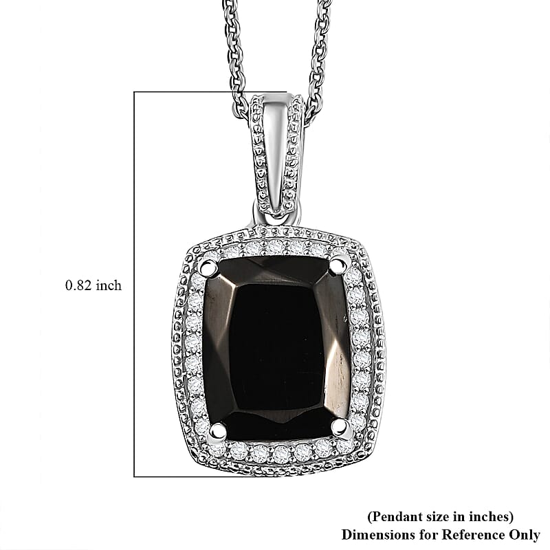 D'Joy Elite Shungite and White Zircon 1.60 ctw Pendant Necklace in Rhodium Over Sterling Silver 20 Inches