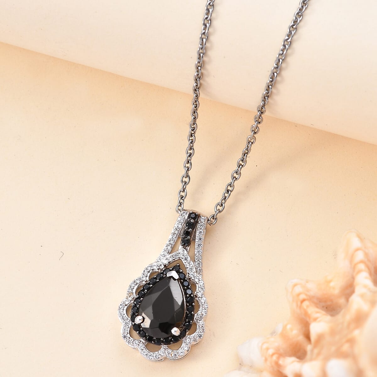 Karis Elite Shungite and Multi Gemstome 1.70 ctw Pendant in Platinum Bond with Stainless Steel Necklace 20 Inches image number 1
