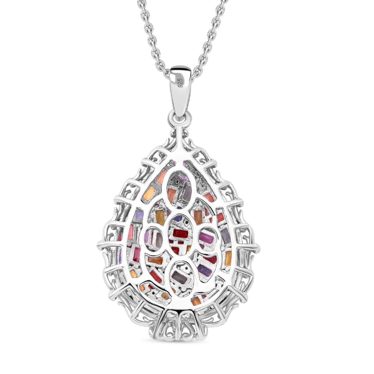 Doorbuster Multi Sapphire, White Zircon Pendant Necklace (20 Inches) in Rhodium Over Sterling Silver 5.10 ctw image number 4