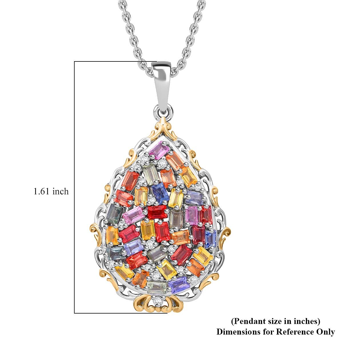 Doorbuster Multi Sapphire, White Zircon Pendant Necklace (20 Inches) in Rhodium Over Sterling Silver 5.10 ctw