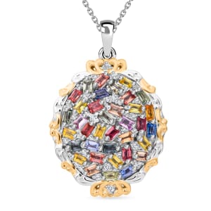 Multi Sapphire and White Zircon 4.15 ctw Prism Blossom Pendant Necklace in 18K Vermeil YG and Rhodium Over Sterling Silver 20 Inches