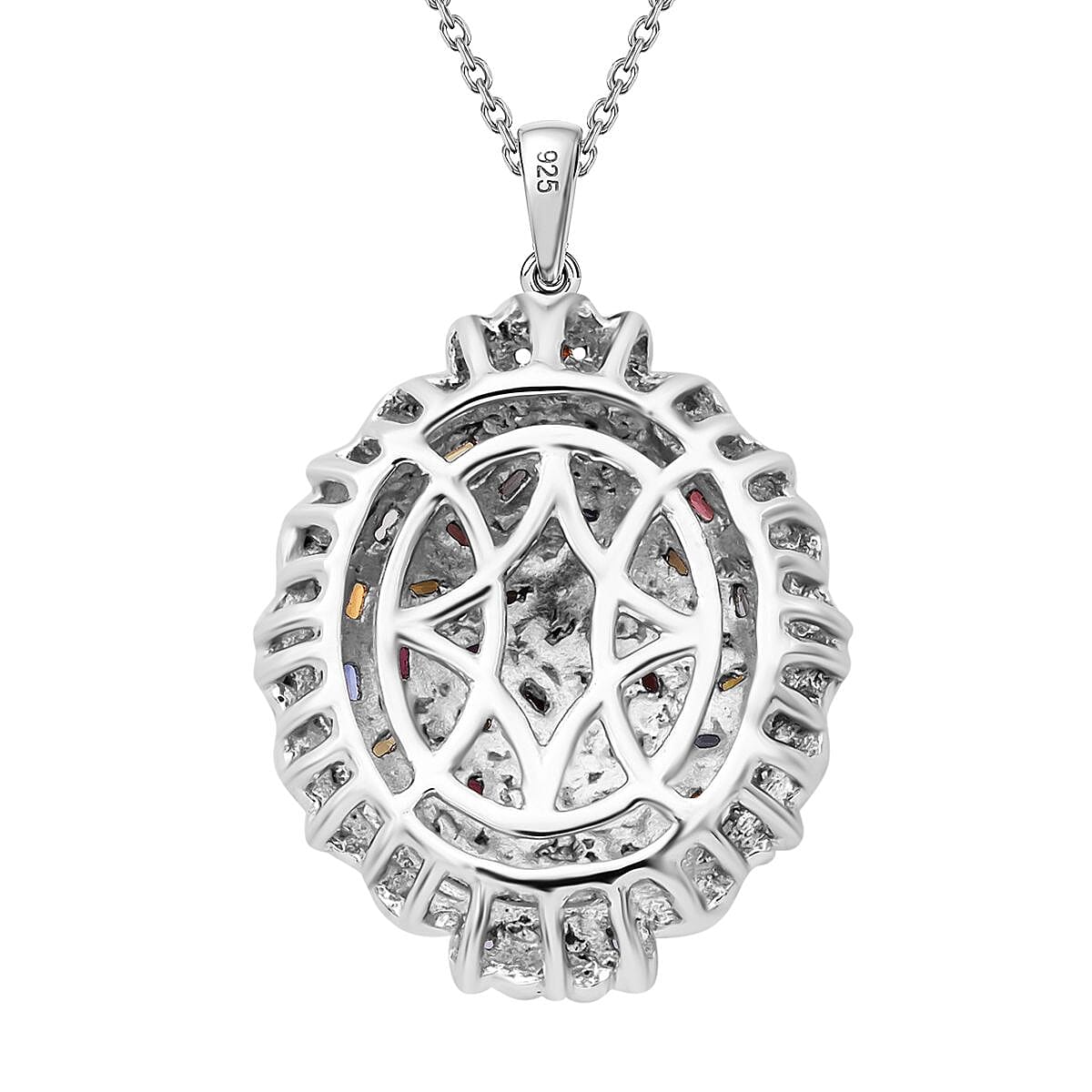 Multi Sapphire and White Zircon 4.15 ctw Prism Blossom Pendant Necklace in 18K Vermeil YG and Rhodium Over Sterling Silver 20 Inches