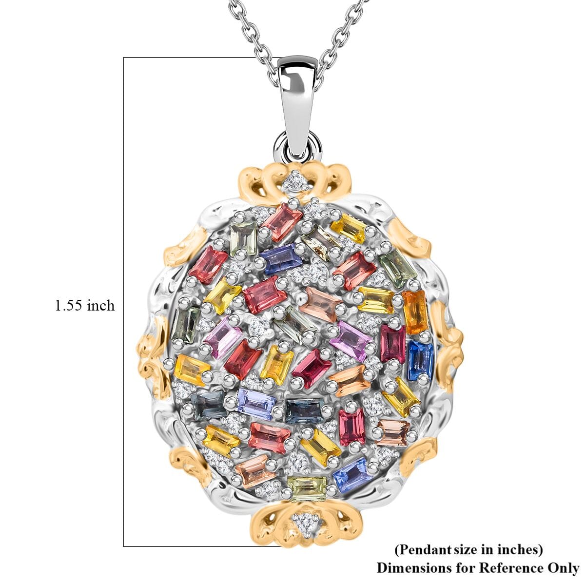 Multi Sapphire and White Zircon 4.15 ctw Prism Blossom Pendant Necklace in 18K Vermeil YG and Rhodium Over Sterling Silver 20 Inches image number 5