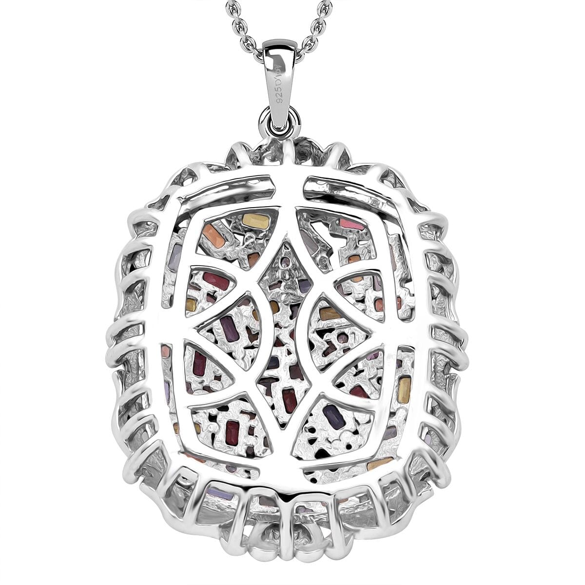 Multi Sapphire and White Zircon 4.40 ctw Prism Blossom Pendant Necklace in 18K Vermeil YG and Rhodium Over Sterling Silver 20 Inches image number 4