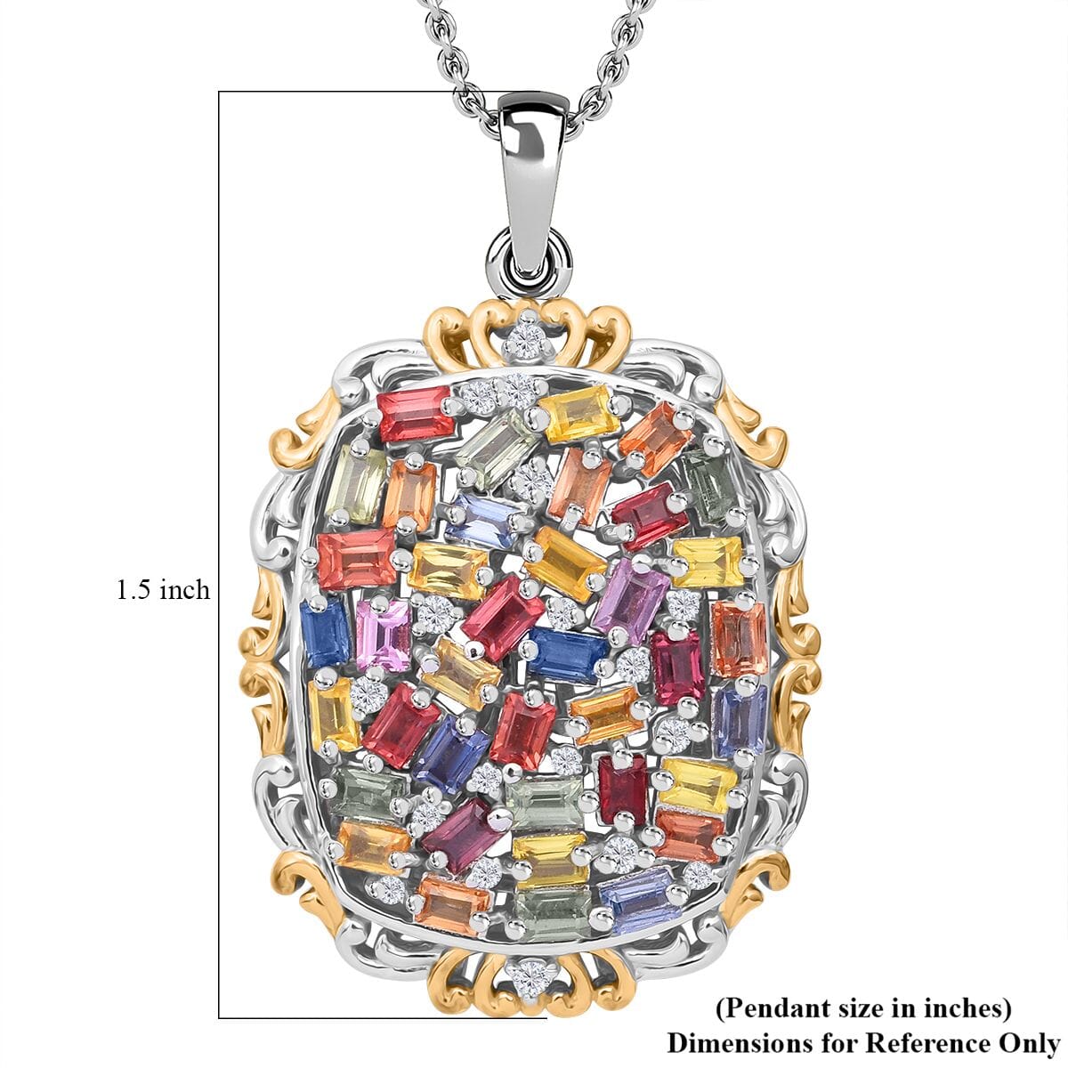 Multi Sapphire and White Zircon 4.40 ctw Prism Blossom Pendant Necklace in 18K Vermeil YG and Rhodium Over Sterling Silver 20 Inches image number 5