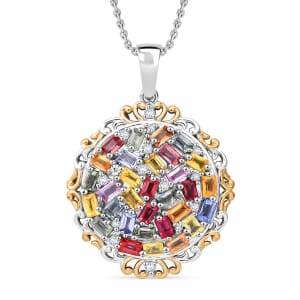Multi Sapphire and White Zircon 3.50 ctw Prism Blossom Pendant Necklace in 18K Vermeil YG and Rhodium Over Sterling Silver 20 Inches