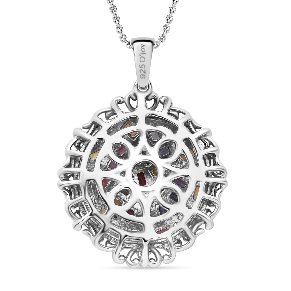 Multi Sapphire and White Zircon 3.50 ctw Prism Blossom Pendant Necklace in 18K Vermeil YG and Rhodium Over Sterling Silver 20 Inches image number 4