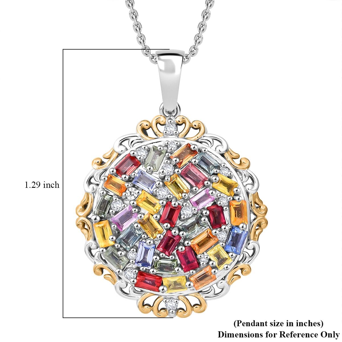 Multi Sapphire and White Zircon 3.50 ctw Prism Blossom Pendant Necklace in 18K Vermeil YG and Rhodium Over Sterling Silver 20 Inches image number 5