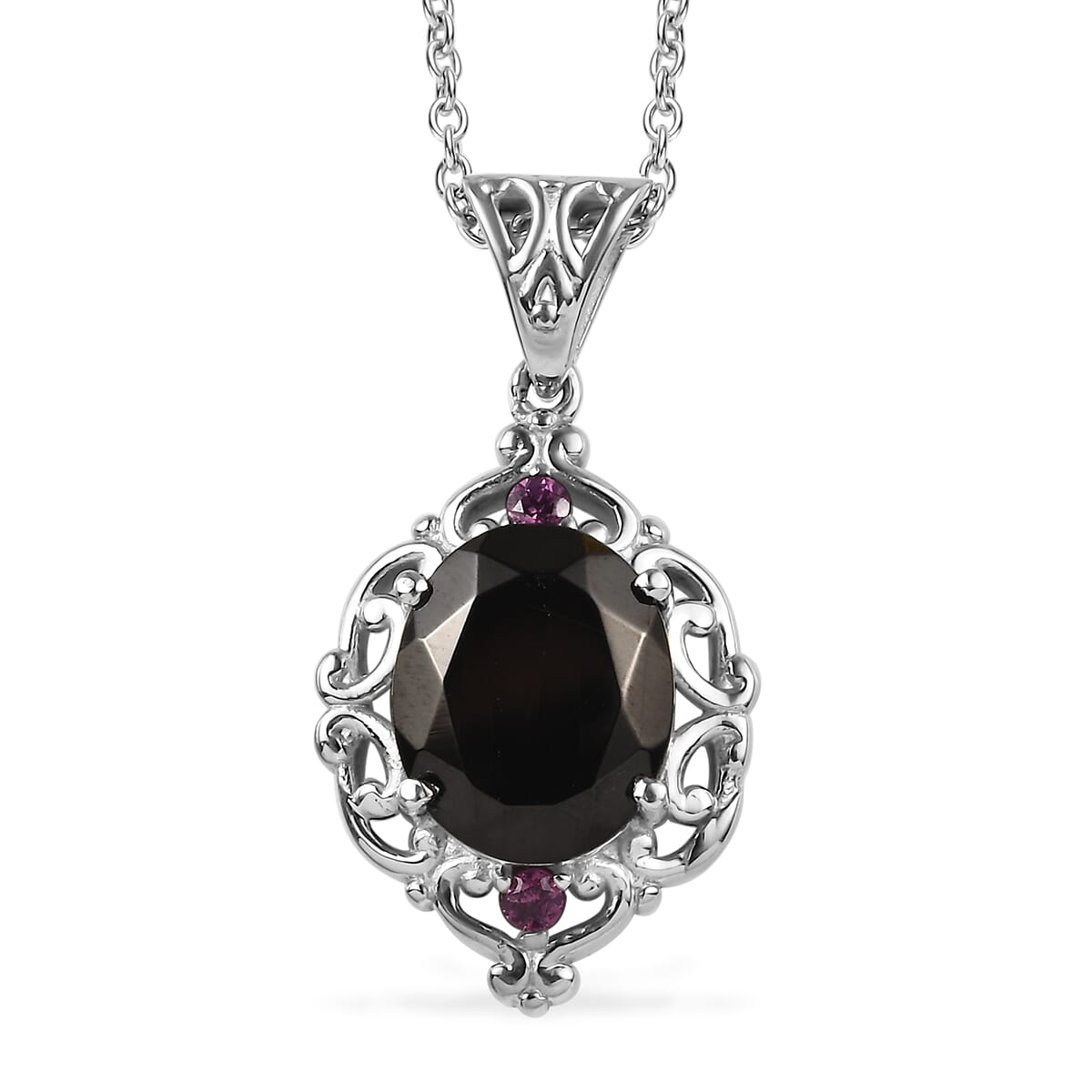 Elite Shungite and Orissa Rhodolite Garnet 2.65 ctw Pendant Necklace in Stainless Steel 20 Inches image number 0