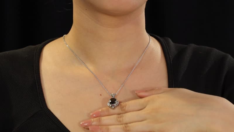 Elite Shungite and Orissa Rhodolite Garnet 2.65 ctw Victorian Twilight Pendant Necklace in Stainless Steel 20 Inches