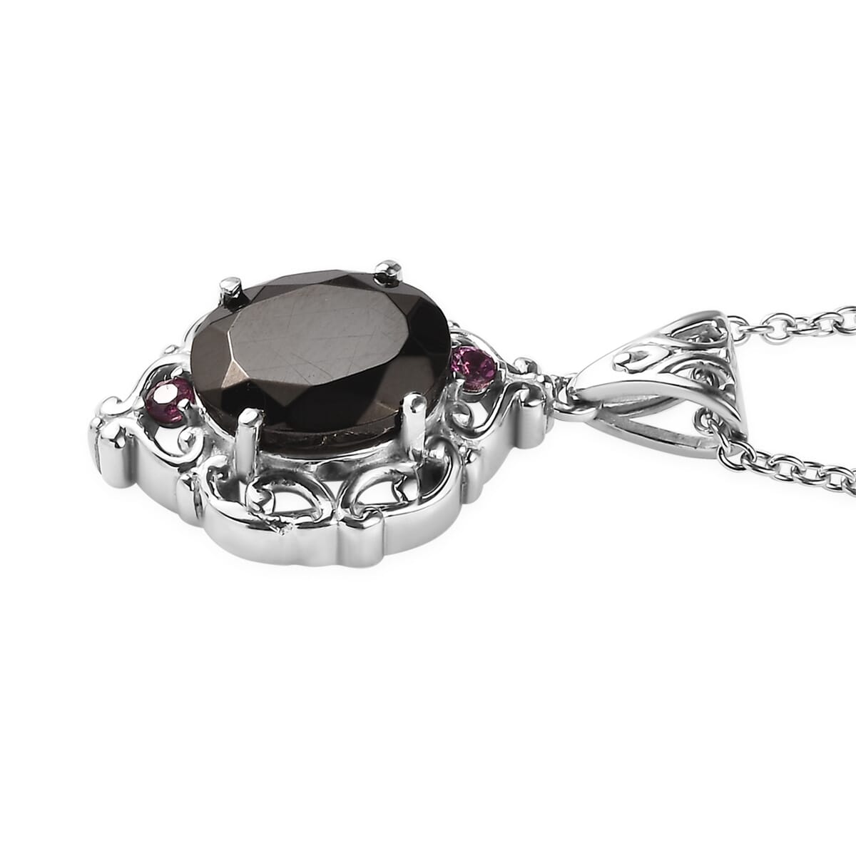 Elite Shungite and Orissa Rhodolite Garnet 2.65 ctw Pendant Necklace in Stainless Steel 20 Inches image number 3