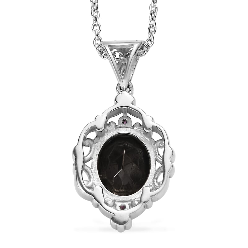 Elite Shungite and Orissa Rhodolite Garnet 2.65 ctw Victorian Twilight Pendant Necklace in Stainless Steel 20 Inches