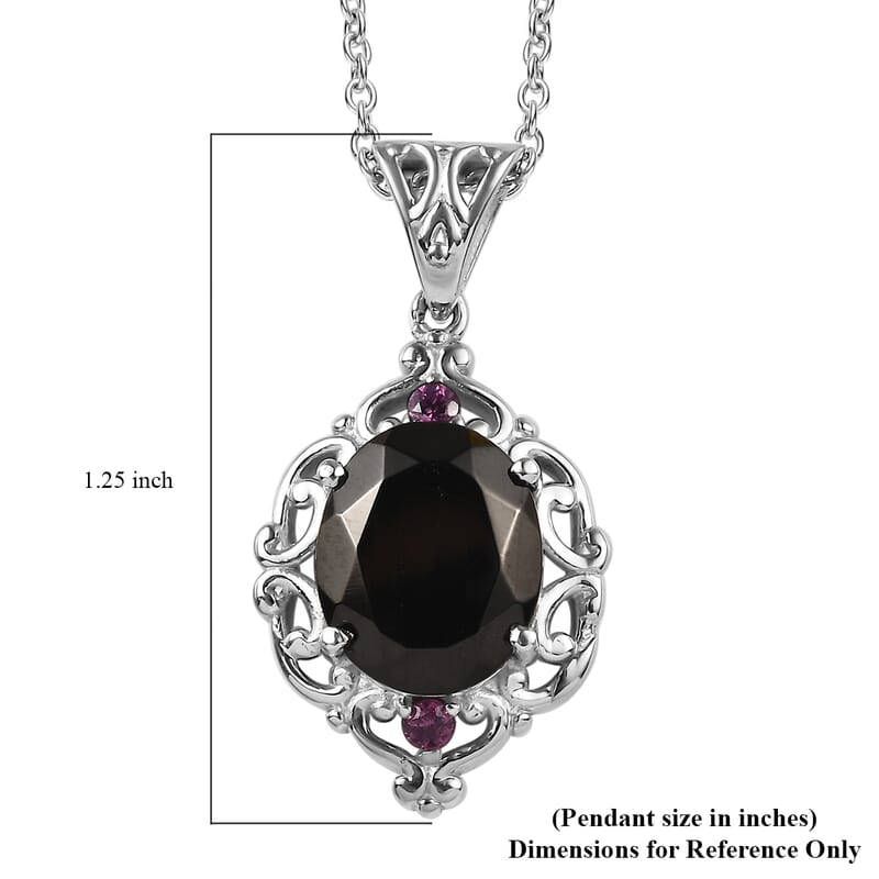 Elite Shungite and Orissa Rhodolite Garnet 2.65 ctw Victorian Twilight Pendant Necklace in Stainless Steel 20 Inches