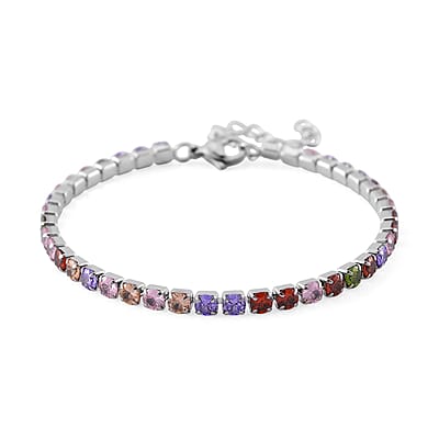 Simulated Multi Color Diamond Set of 2 Tennis and Byzantine Bracelet in Stainless Steel (7.50-9.0In)