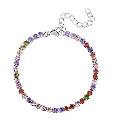 Simulated Multi Color Diamond Set of 2 Tennis and Byzantine Bracelet in Stainless Steel (7.50-9.0In)