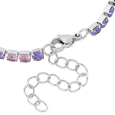 Simulated Multi Color Diamond Set of 2 Tennis and Byzantine Bracelet in Stainless Steel (7.50-9.0In)