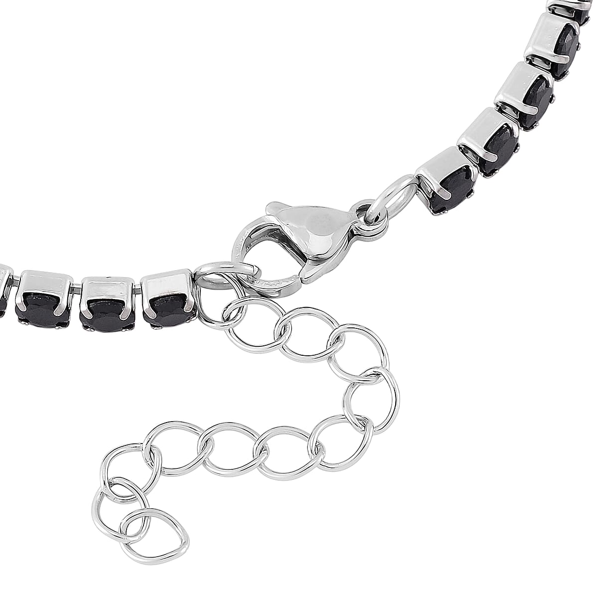Simulated Black Diamond Set of 2 Tennis and Byzantine Bracelet in Stainless Steel (7.50-9.0In) image number 8