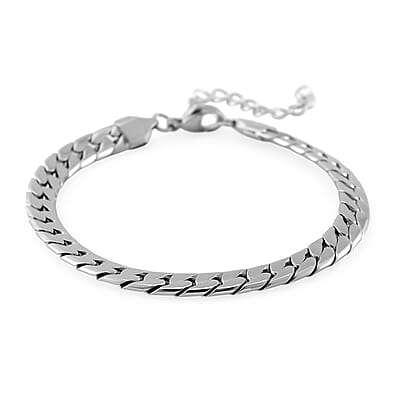 Simulated Blue Diamond Set of 2 Tennis and Curb Bracelet in Stainless Steel (7.50-9.0In)
