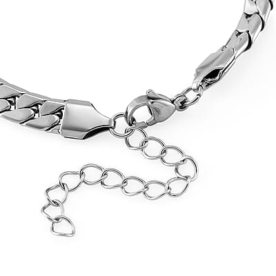 Simulated Blue Diamond Set of 2 Tennis and Curb Bracelet in Stainless Steel (7.50-9.0In)