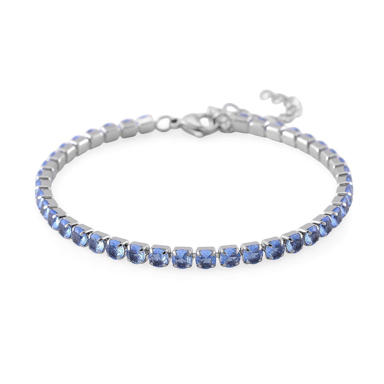 Simulated Blue Diamond Set of 2 Tennis and Curb Bracelet in Stainless Steel (7.50-9.0In)