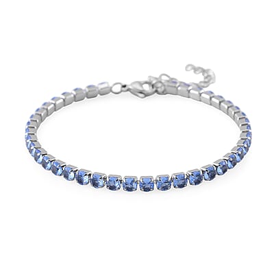 Simulated Blue Diamond Set of 2 Tennis and Curb Bracelet in Stainless Steel (7.50-9.0In)