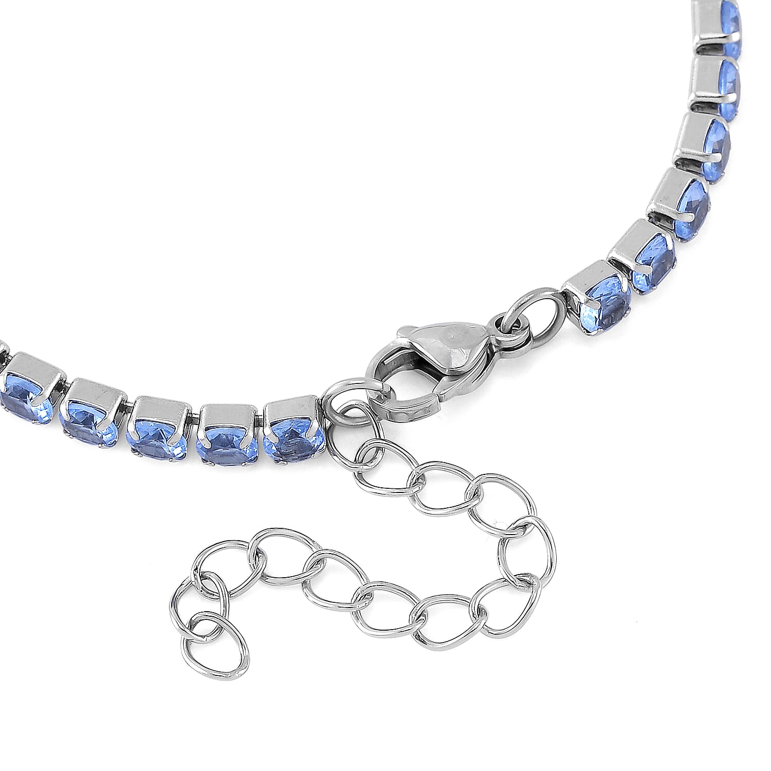 Simulated Blue Diamond Set of 2 Tennis and Curb Bracelet in Stainless Steel (7.50-9.0In)