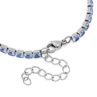 Simulated Blue Diamond Set of 2 Tennis and Curb Bracelet in Stainless Steel (7.50-9.0In)