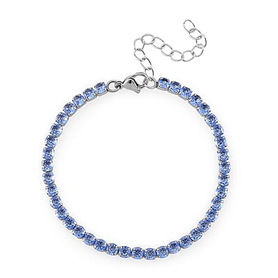 Simulated Blue Diamond Set of 2 Tennis and Curb Bracelet in Stainless Steel (7.50-9.0In)