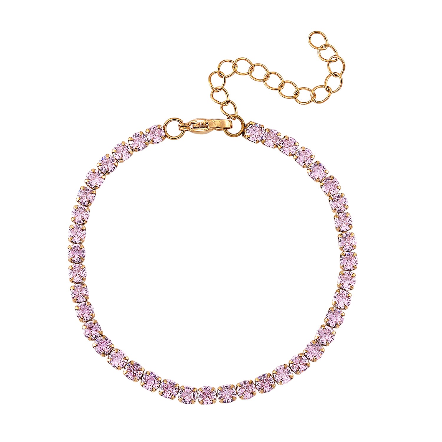 Simulated Pink Diamond Set of 2 Tennis and Curb Bracelet in ION Plated YG Stainless Steel (7.50-8.0In)