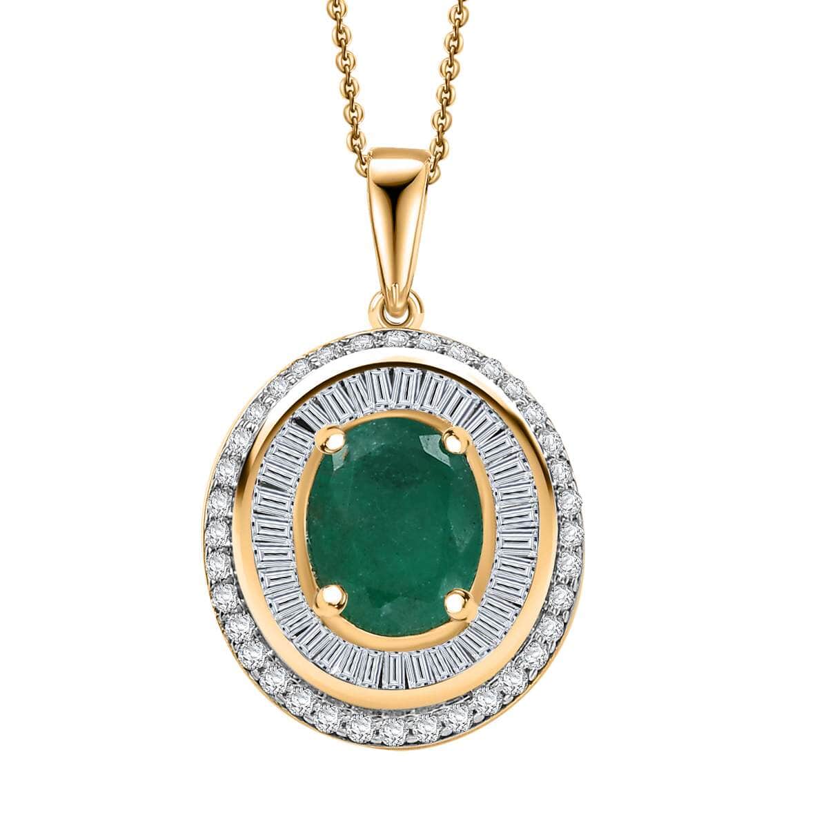 Doorbuster Luxoro AAA Kagem Zambian Emerald and G-H I2 Diamond 2.25 ctw Majestic Circle Pendant Necklace in 10K Yellow Gold 18-20 Inches 4.10 Grams image number 0