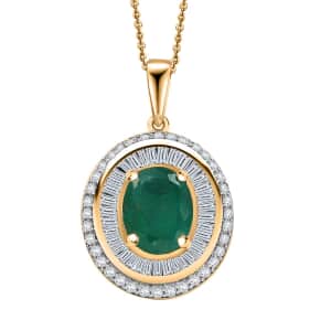 Doorbuster Luxoro AAA Kagem Zambian Emerald and G-H I2 Diamond 2.25 ctw Majestic Circle Pendant Necklace in 10K Yellow Gold 18-20 Inches 4.10 Grams