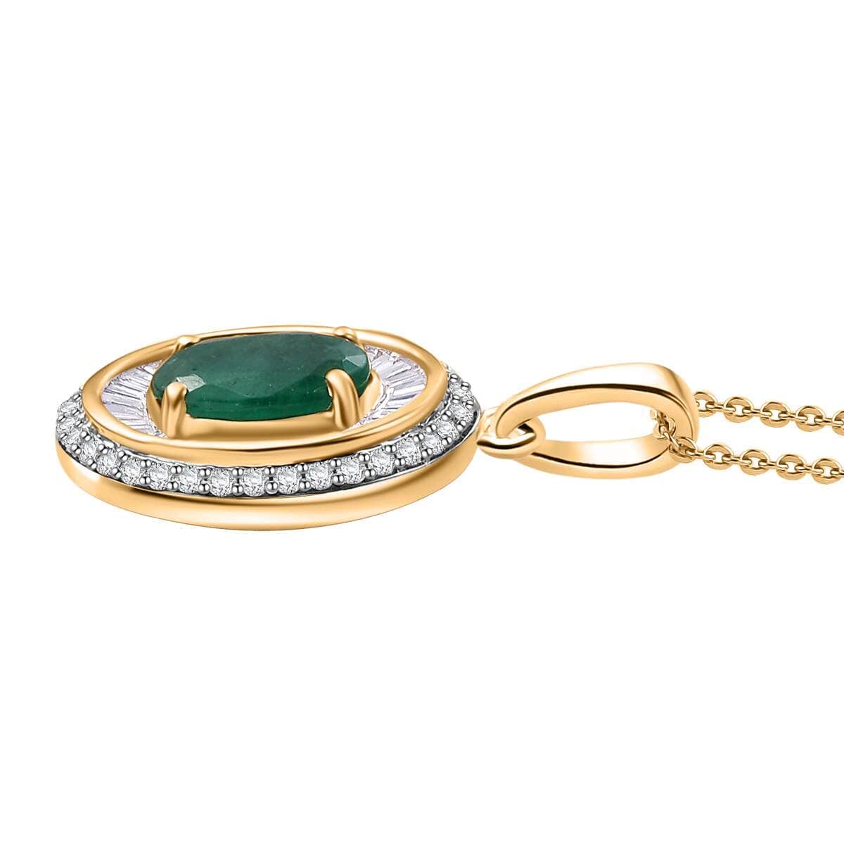 Doorbuster Luxoro AAA Kagem Zambian Emerald and G-H I2 Diamond 2.25 ctw Majestic Circle Pendant Necklace in 10K Yellow Gold 18-20 Inches 4.10 Grams image number 3