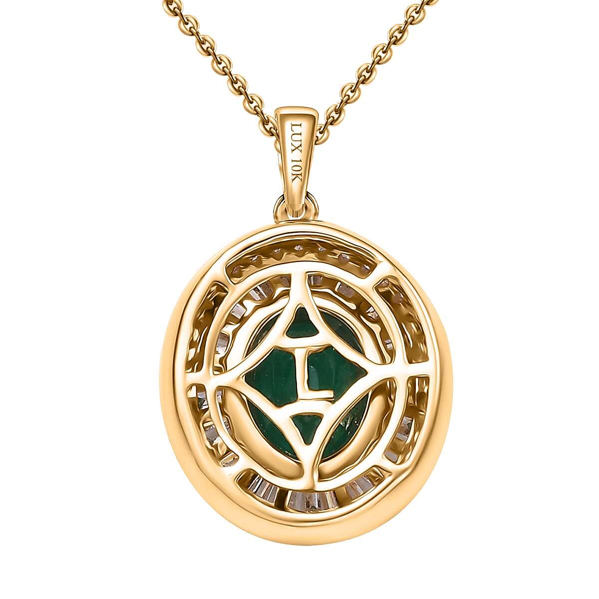 Luxoro AAA Kagem Zambian Emerald and G-H I2 Diamond 2.25 ctw Majestic Circle Pendant Necklace in 10K Yellow Gold 18-20 Inches 4.10 Grams