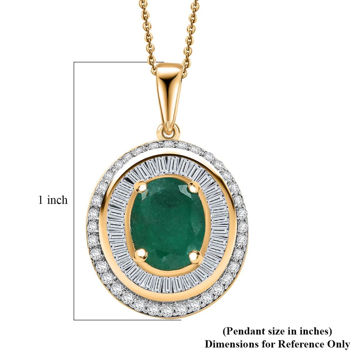 Doorbuster Luxoro AAA Kagem Zambian Emerald and G-H I2 Diamond 2.25 ctw Majestic Circle Pendant Necklace in 10K Yellow Gold 18-20 Inches 4.10 Grams image number 5