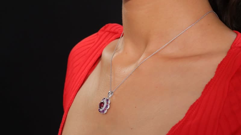 Premium Orissa Rhodolite Garnet and Multi Gemstone 4.00 ctw Twilight Bloom Pendant Necklace in Rhodium Over Sterling Silver 20 Inches