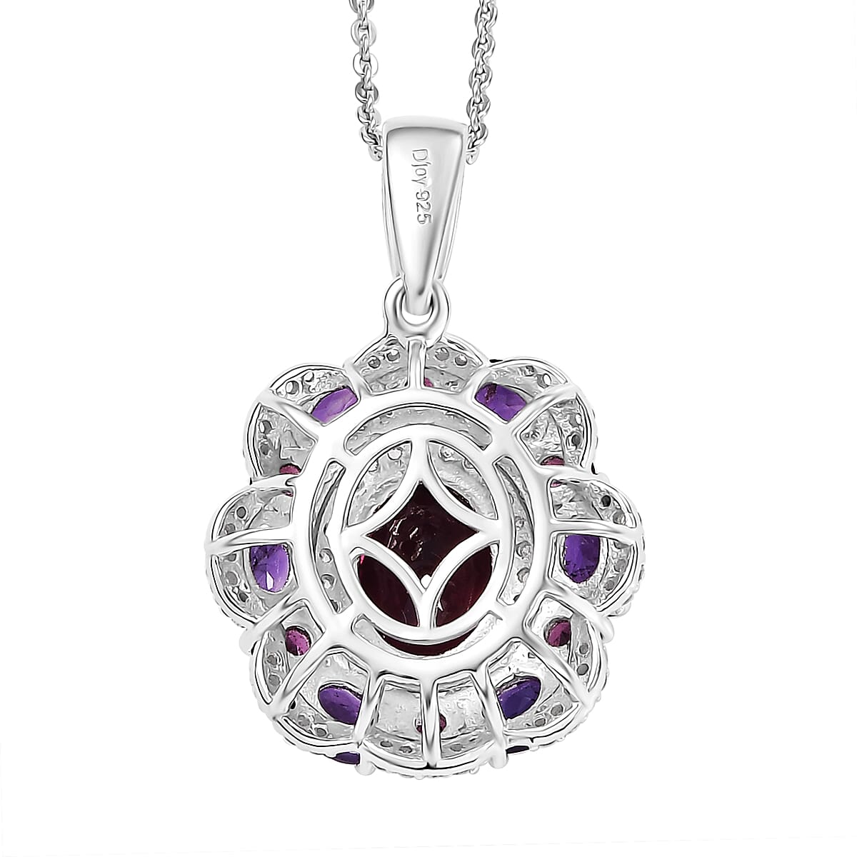 Premium Orissa Rhodolite Garnet and Multi Gemstone 4.00 ctw Twilight Bloom Pendant Necklace in Rhodium Over Sterling Silver 20 Inches