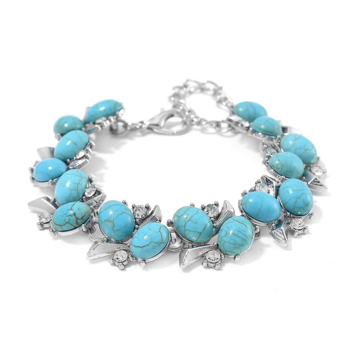 TLV Blue Howlite, White Crystal Bracelet (6.50In) and Earrings in Silvertone 90.00 ctw image number 2