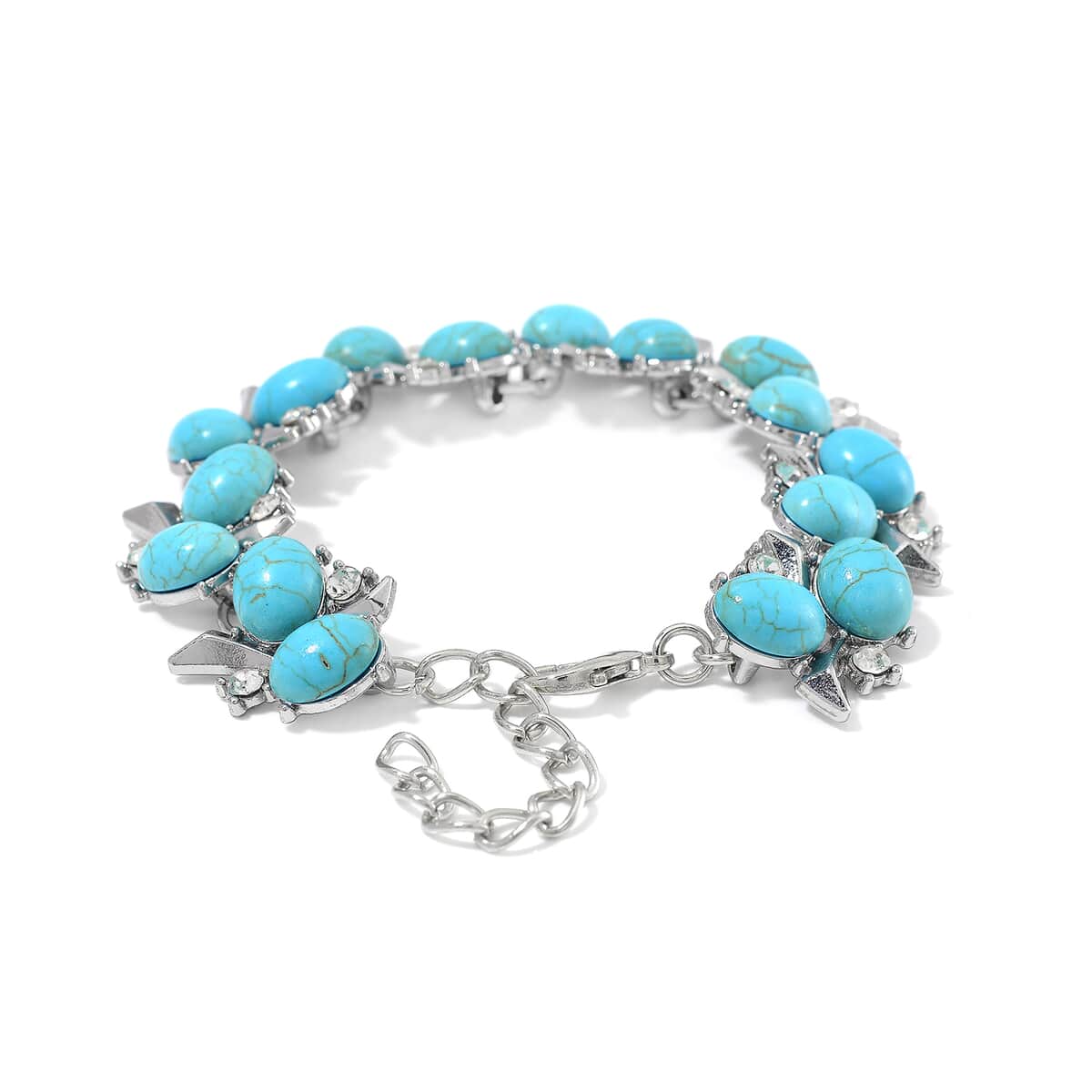 TLV Blue Howlite, White Crystal Bracelet (6.50In) and Earrings in Silvertone 90.00 ctw image number 3