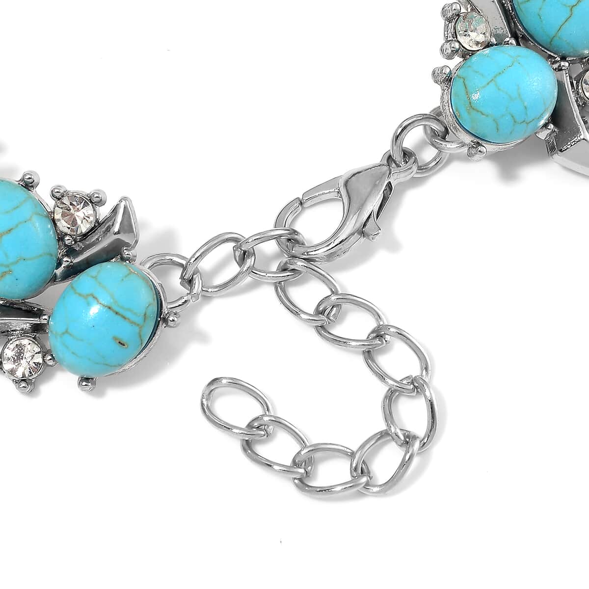 TLV Blue Howlite, White Crystal Bracelet (6.50In) and Earrings in Silvertone 90.00 ctw image number 4