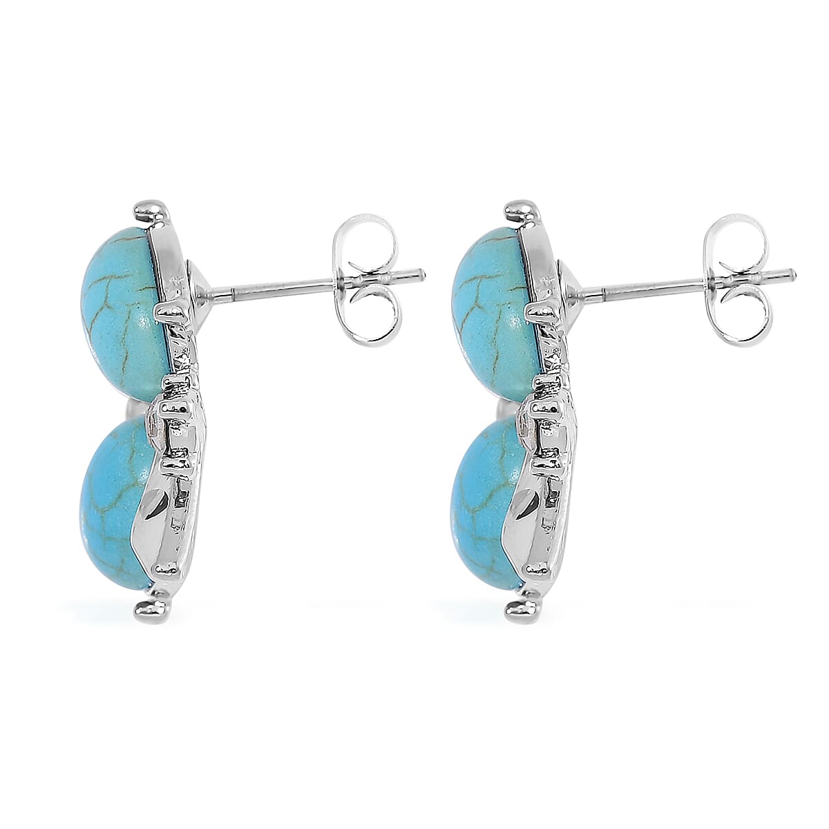 Blue Howlite and White Crystal 90.00 ctw Bracelet (6.50-8.0In) and Earrings in Silvertone