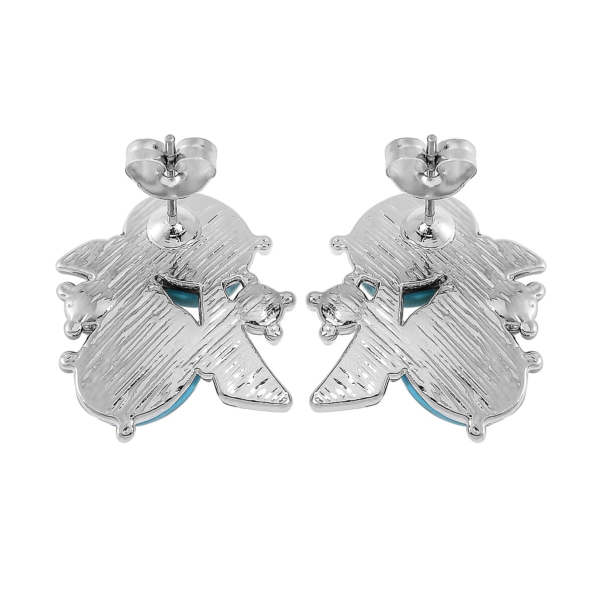 Blue Howlite and White Crystal 90.00 ctw Bracelet (6.50-8.0In) and Earrings in Silvertone