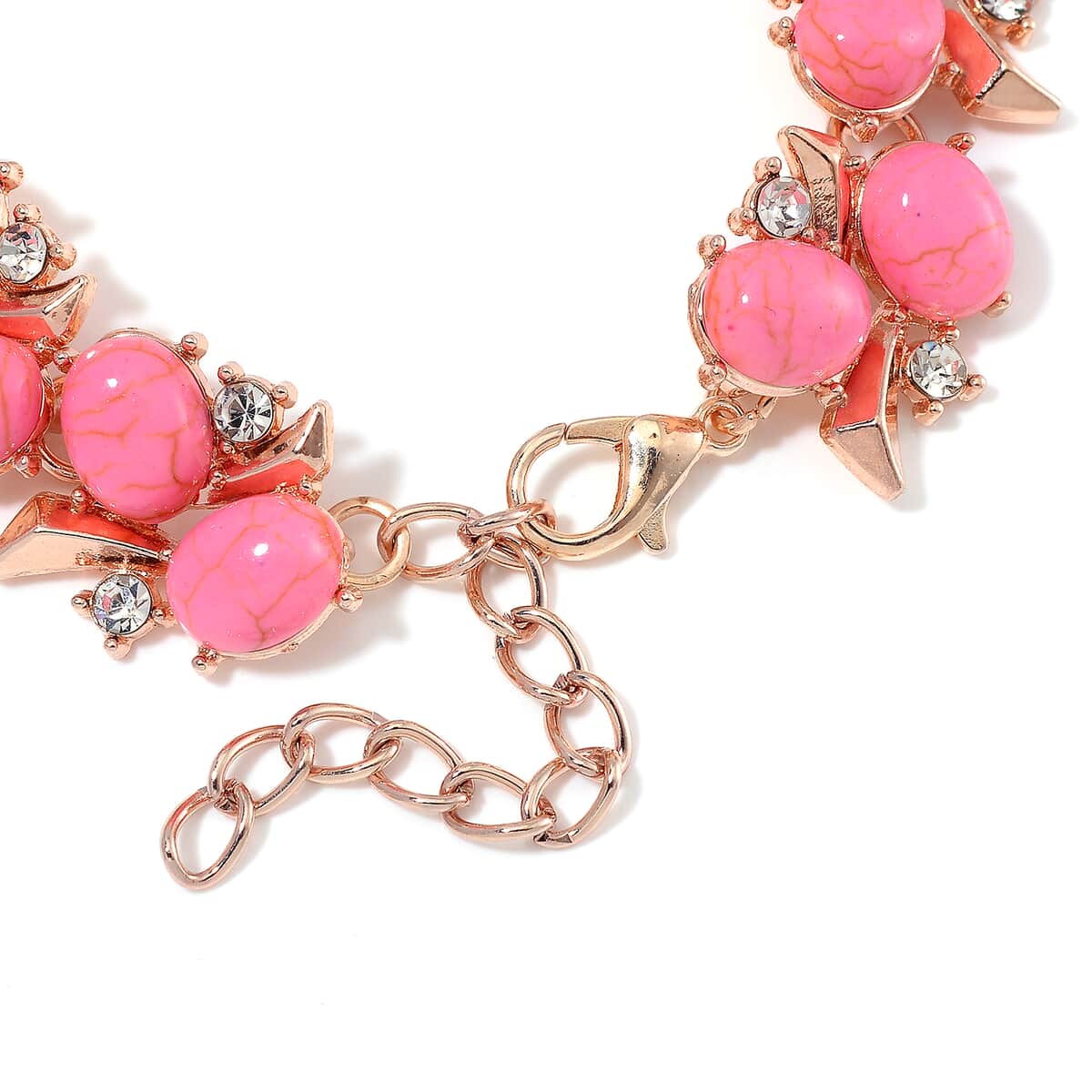 Pink Howlite and White Crystal 90.00 ctw Bracelet (6.50In) and Earrings in Rosetone image number 4