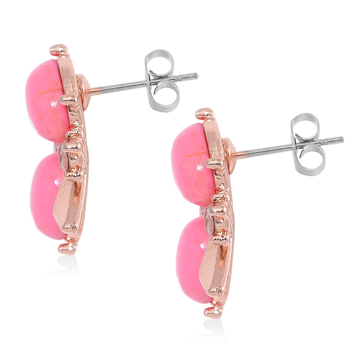 Pink Howlite and White Crystal 90.00 ctw Bracelet (6.50In) and Earrings in Rosetone image number 7