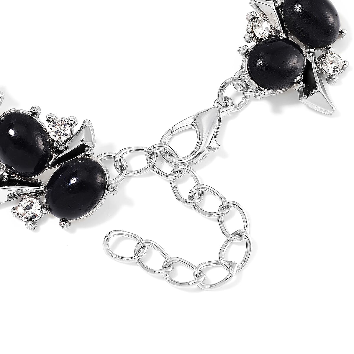 Constituted Black Howlite and White Crystal 90.00 ctw Bracelet (6.50-8.0In) and Earrings in Silvertone image number 4