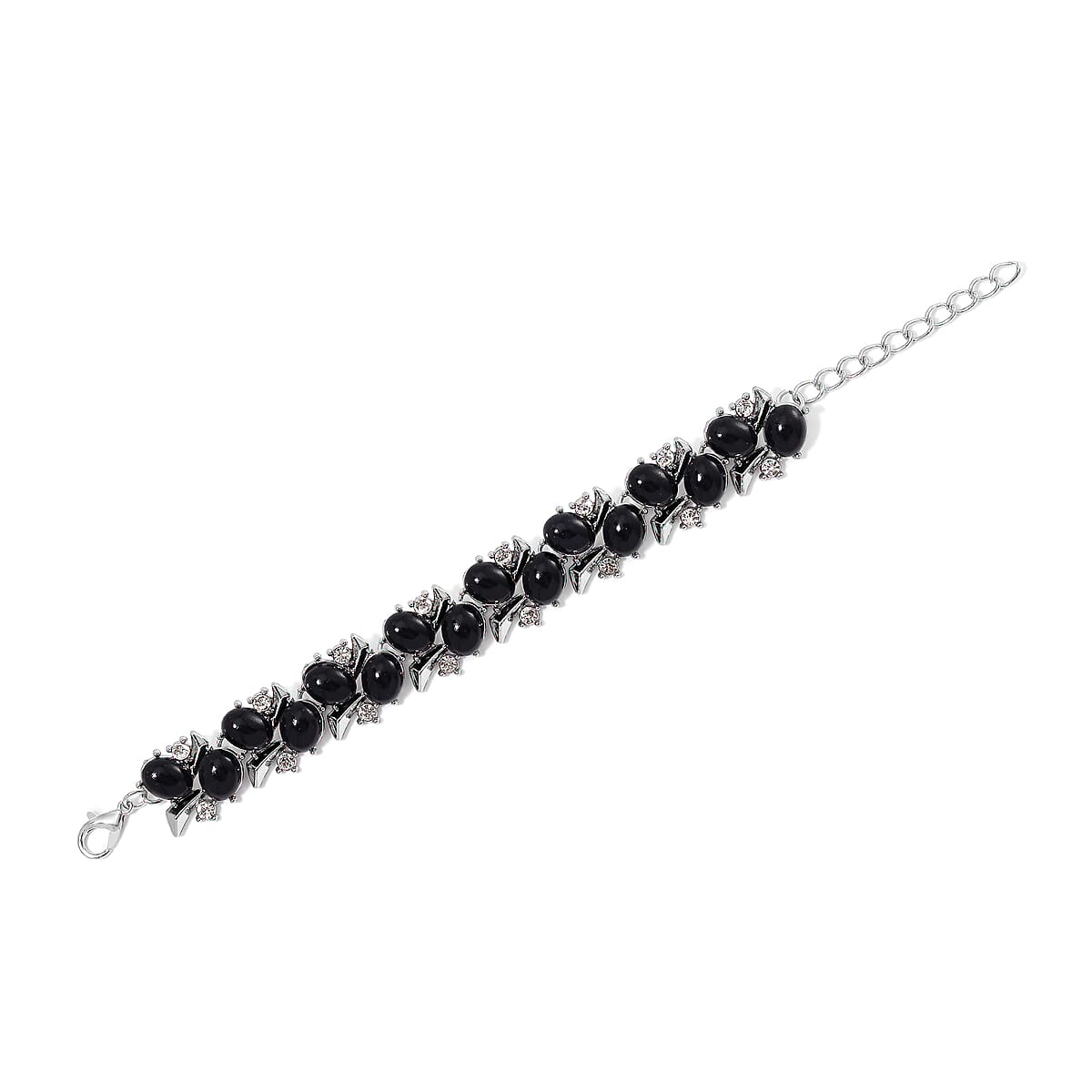 Constituted Black Howlite and White Crystal 90.00 ctw Bracelet (6.50-8.0In) and Earrings in Silvertone image number 5