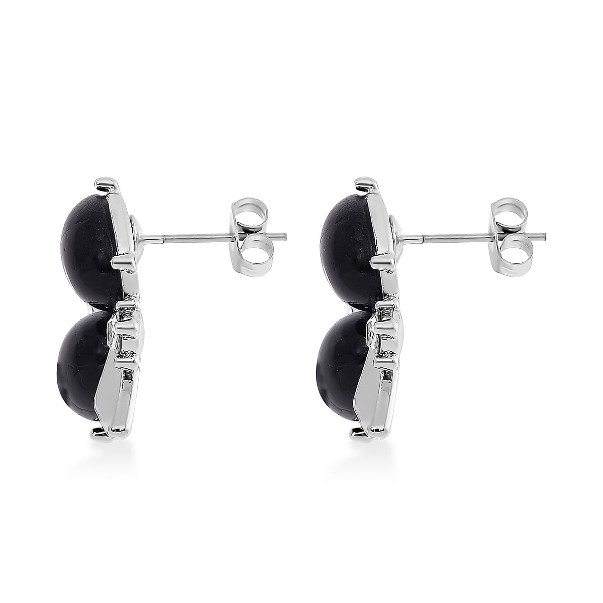 Constituted Black Howlite and White Crystal 90.00 ctw Bracelet (6.50-8.0In) and Earrings in Silvertone image number 7