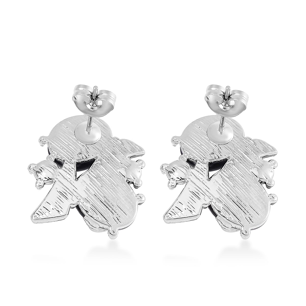 Constituted Black Howlite and White Crystal 90.00 ctw Bracelet (6.50-8.0In) and Earrings in Silvertone image number 8