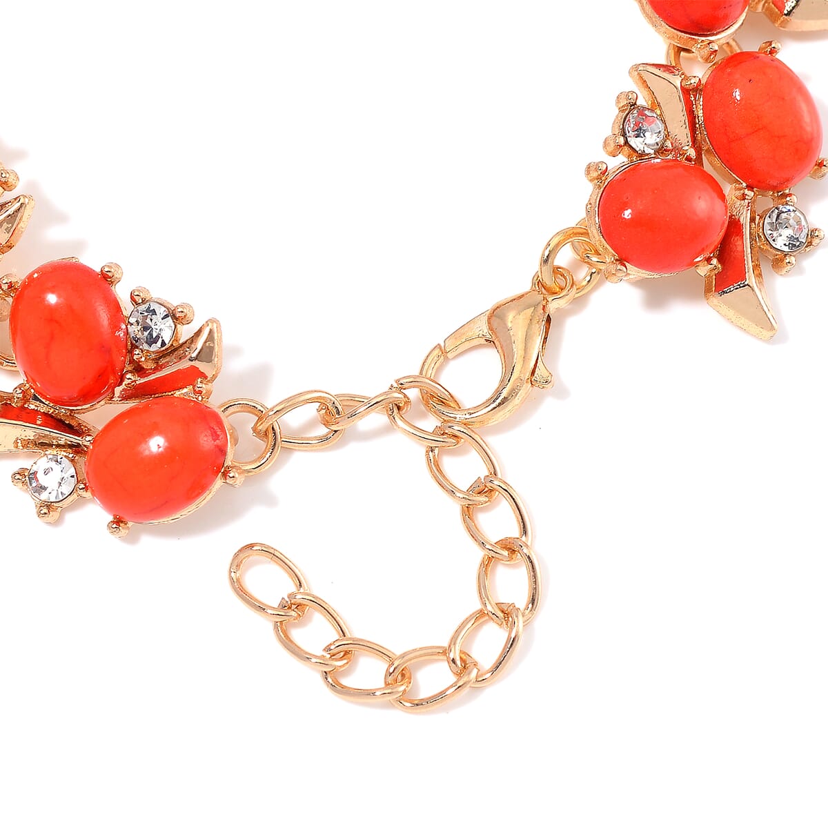 Red Howlite and White Crystal 90.00 ctw Bracelet (6.50-8.0In) and Earrings in Goldtone image number 4