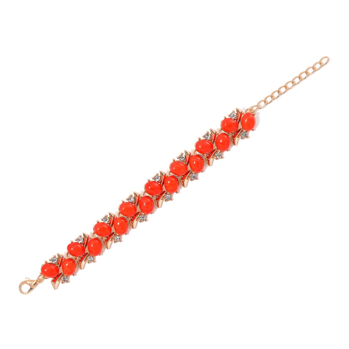 Red Howlite and White Crystal 90.00 ctw Bracelet (6.50-8.0In) and Earrings in Goldtone image number 5