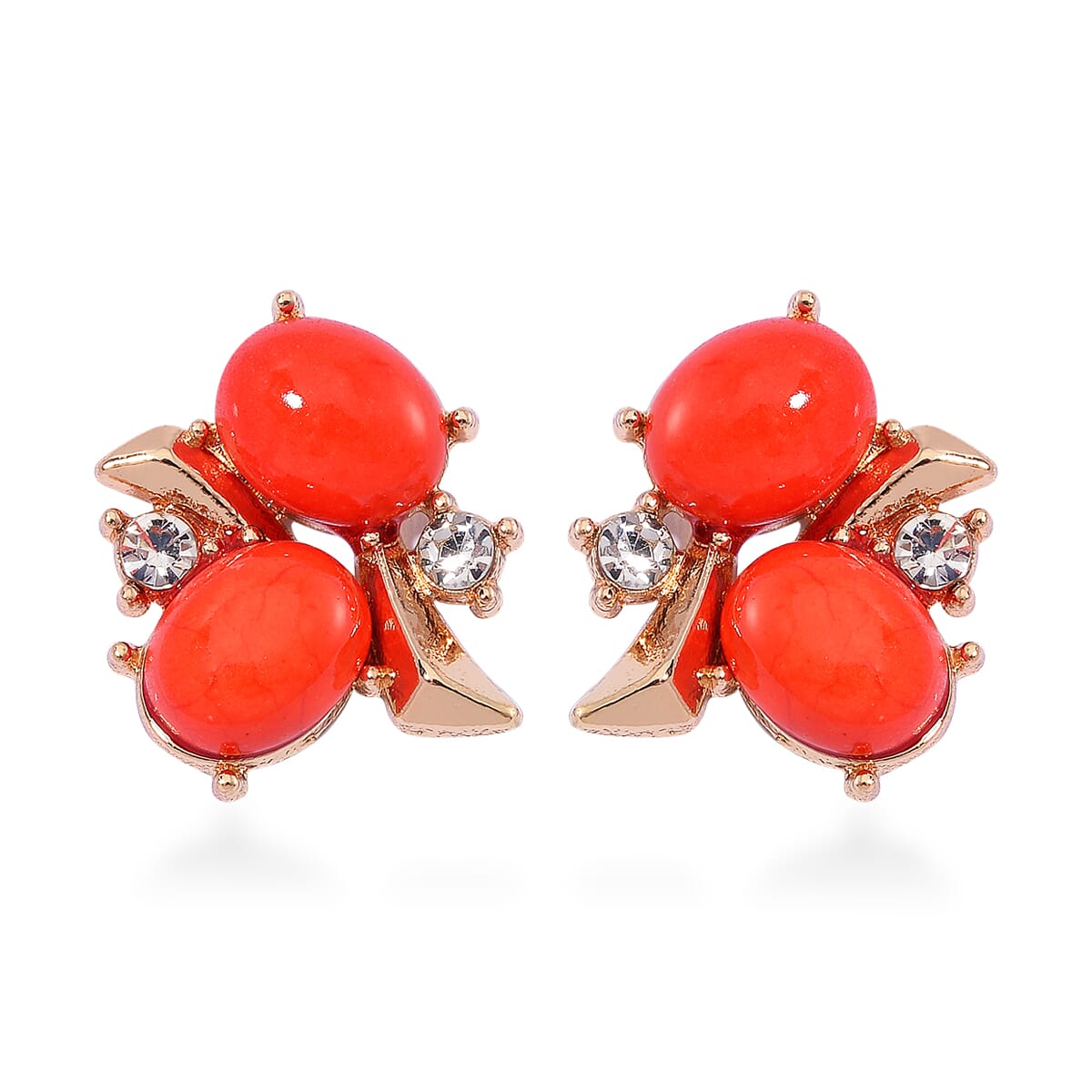 Red Howlite and White Crystal 90.00 ctw Bracelet (6.50-8.0In) and Earrings in Goldtone image number 6